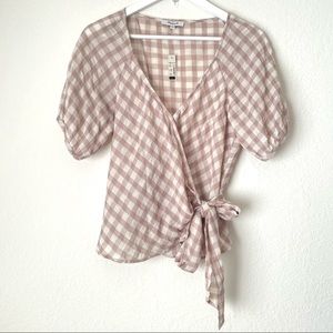 Madewell Cross Hatch Plaid Gingham Sweetheart Wrap Top - Size Medium NWOT